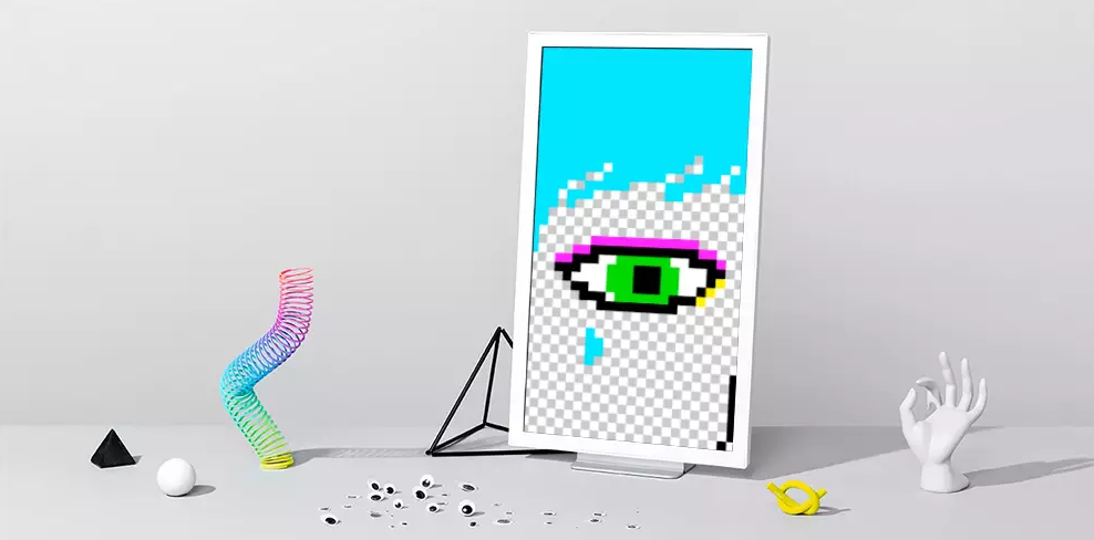 3d illustration of my pixel art on an electric objects frame