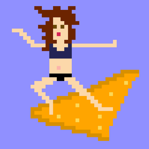 pixel image of me surfing a dorito, my forever glitch avatar